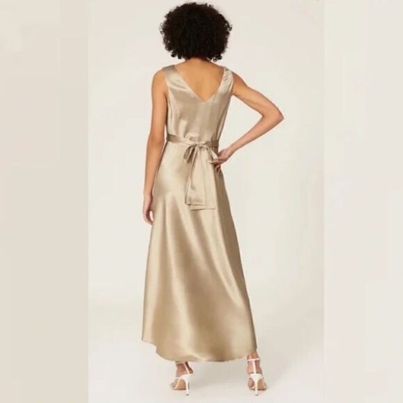 Saloni Jen Gold Satin High Low Sleeveless Cocktail Dress Size 4 - Picture 2 of 11